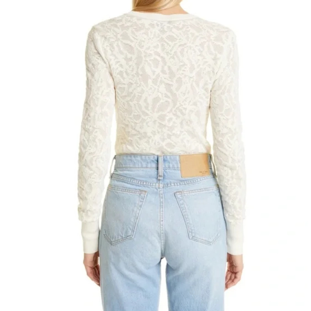 Rag & Bone Perry Lace Top Long Sleeve Semi Sheer Floral Jacquard Sweater White - Picture 6 of 16